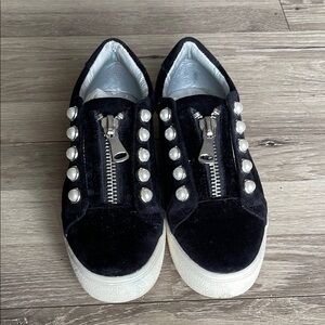 Steve Madden black suede pearl embellished sneakers